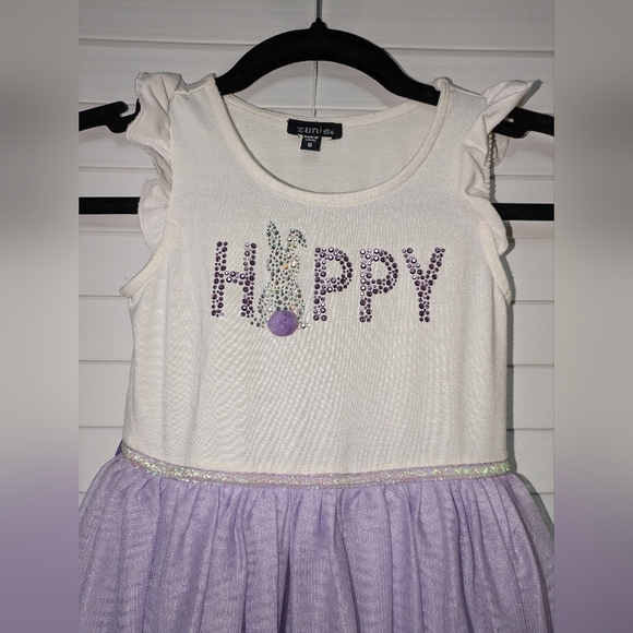 Girls Happy Easter Purple and White Bunny Tulle Dress. Size S. EUC - Picture 2 of 13